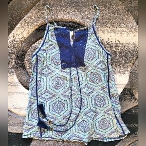 Blue Tasseled Flowy Tank
